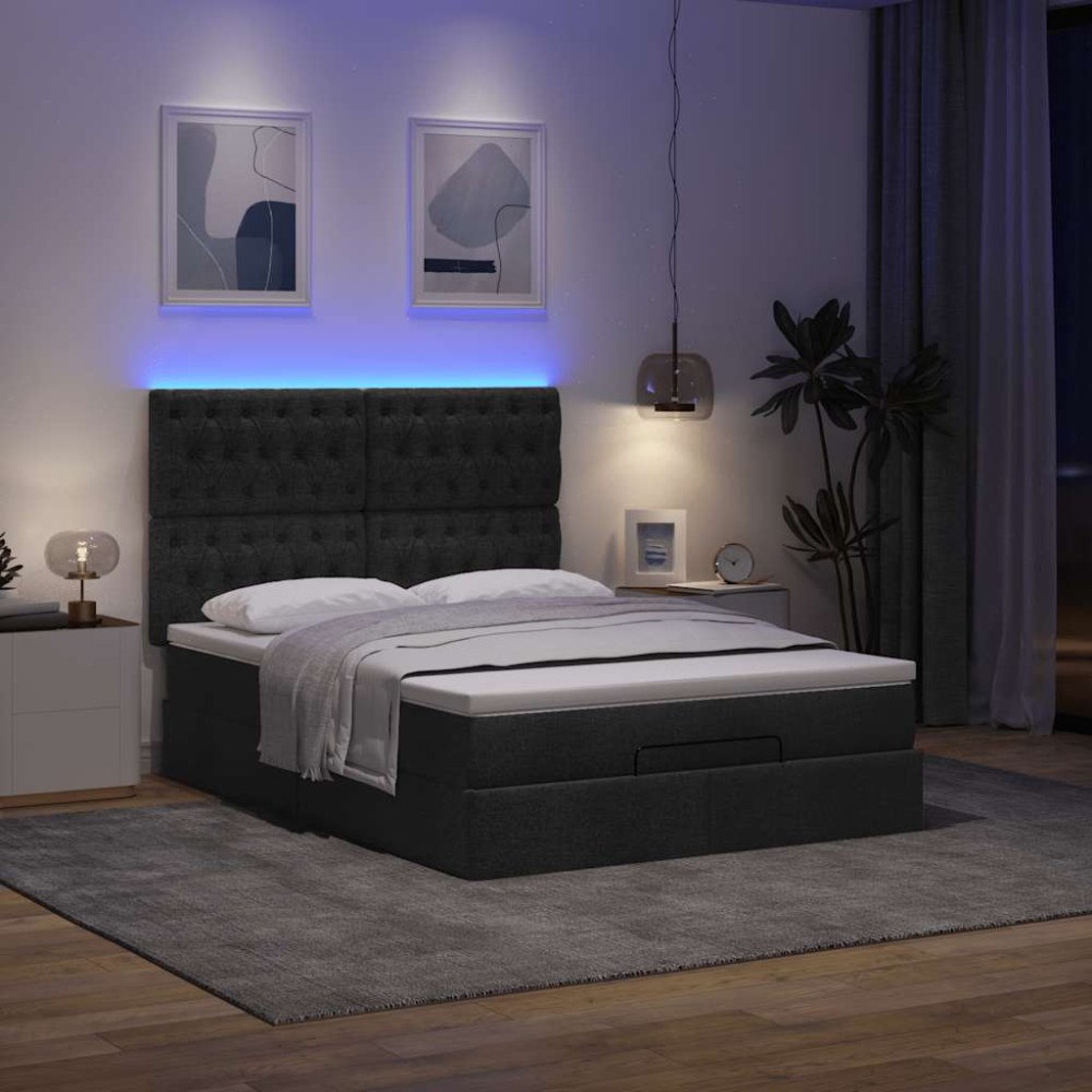 vidaXL Ottoman sängram med madrass svart 140x190 cm tyg
