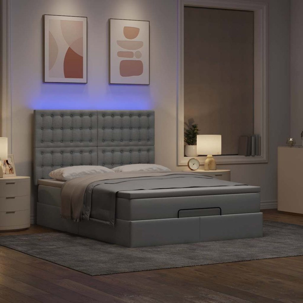 vidaXL Ottoman sängram med madrass ljusgrå 140x190 cm tyg