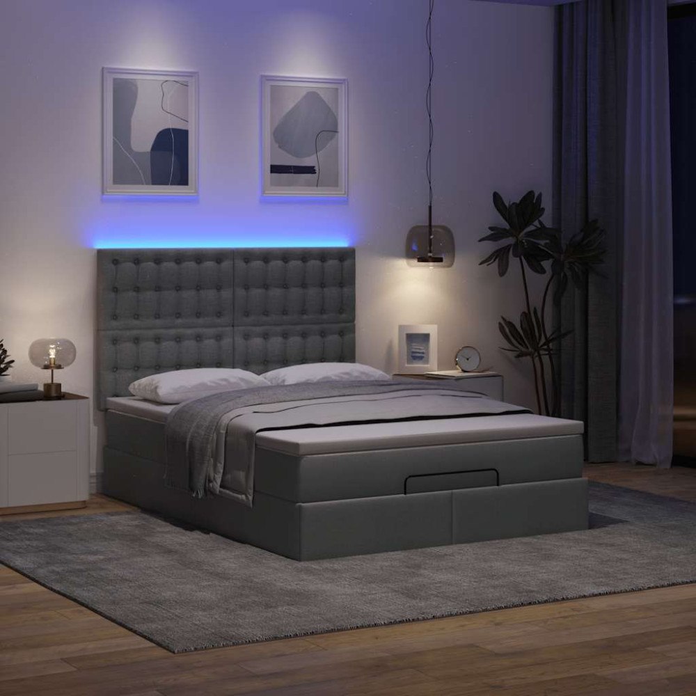 vidaXL Ottoman sängram med madrass mörkgrå 140x190 cm tyg