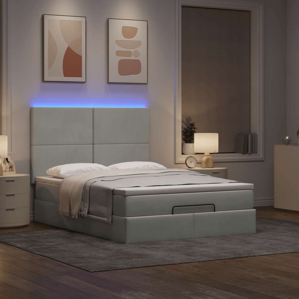 vidaXL Ottoman sängram med madrasser ljusgrå 140x190 cm sammet