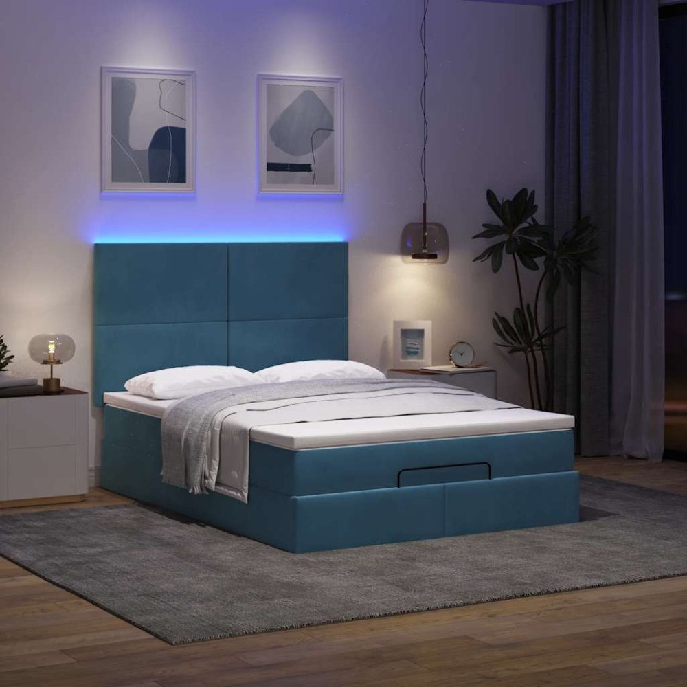 vidaXL Ottoman sängram med madrasser mörkblå 140x190 cm sammet