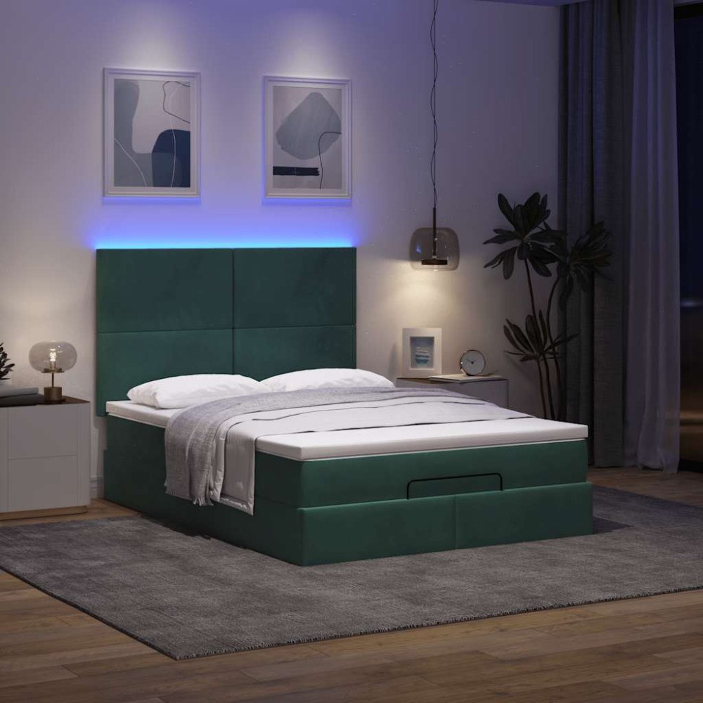 vidaXL Ottoman sängram med madrasser mörkgrön 140x200 cm sammet