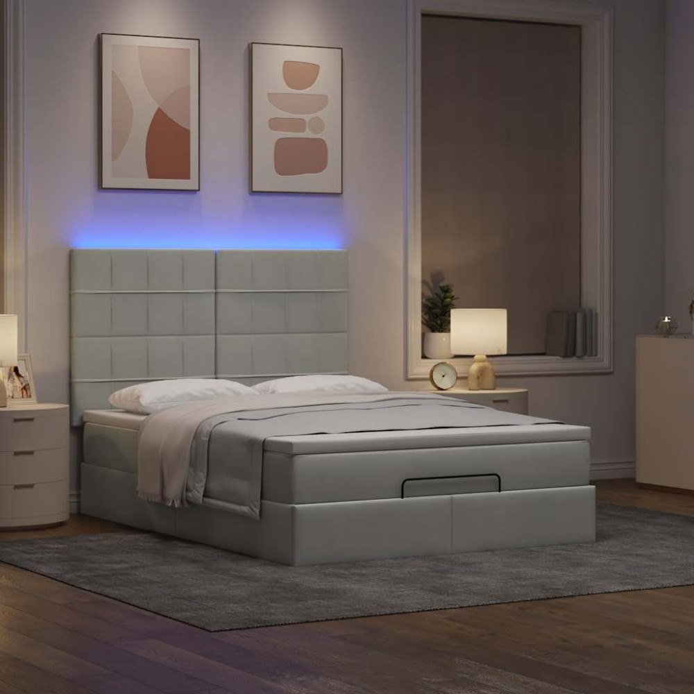 vidaXL Ottoman sängram med madrasser ljusgrå 140x190 cm sammet