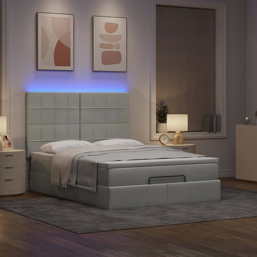 vidaXL Ottoman sängram med madrasser ljusgrå 140x200 cm sammet