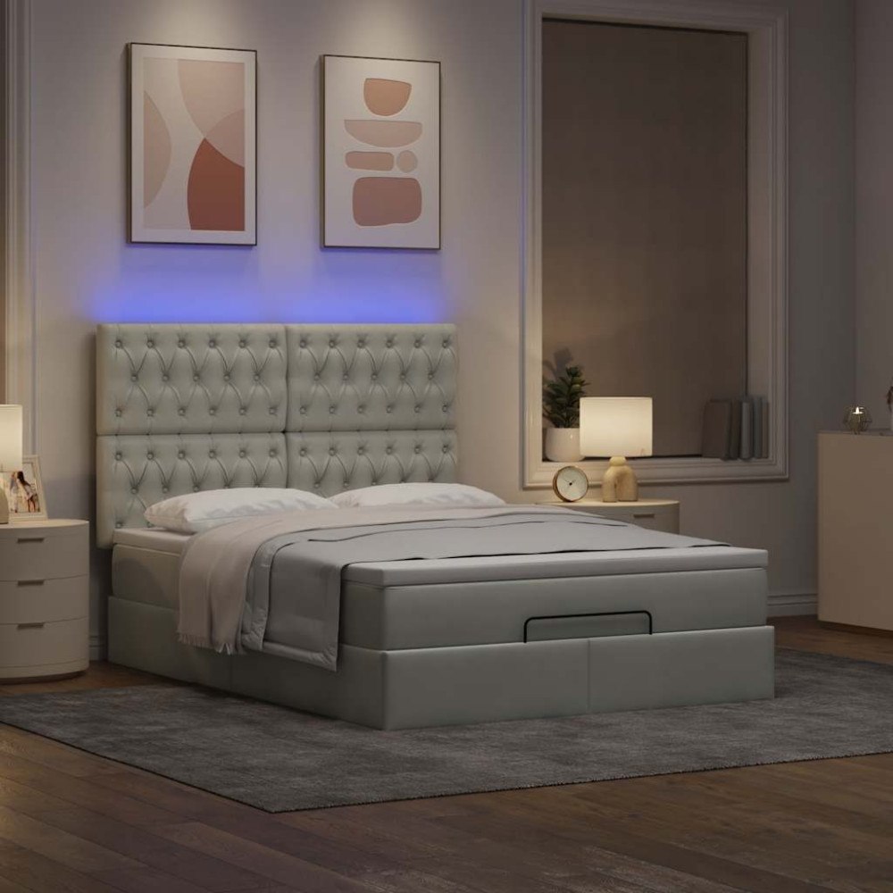 vidaXL Ottoman sängram med madrasser ljusgrå 140x190 cm sammet
