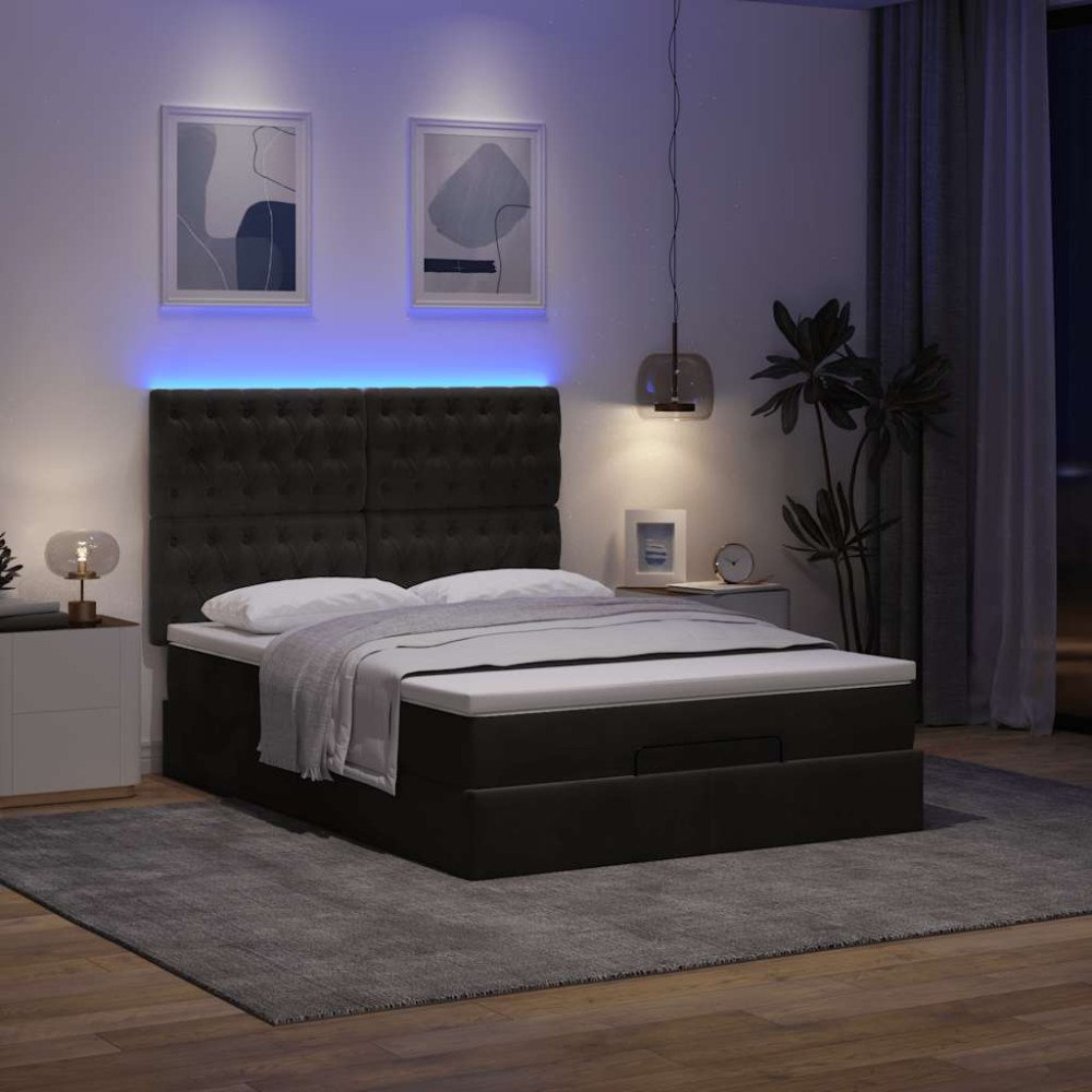 vidaXL Ottoman sängram med madrasser svart 140x190 cm sammet