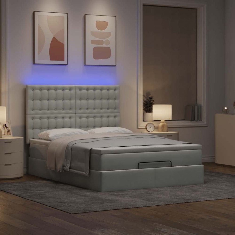 vidaXL Ottoman sängram med madrasser ljusgrå 140x190 cm sammet