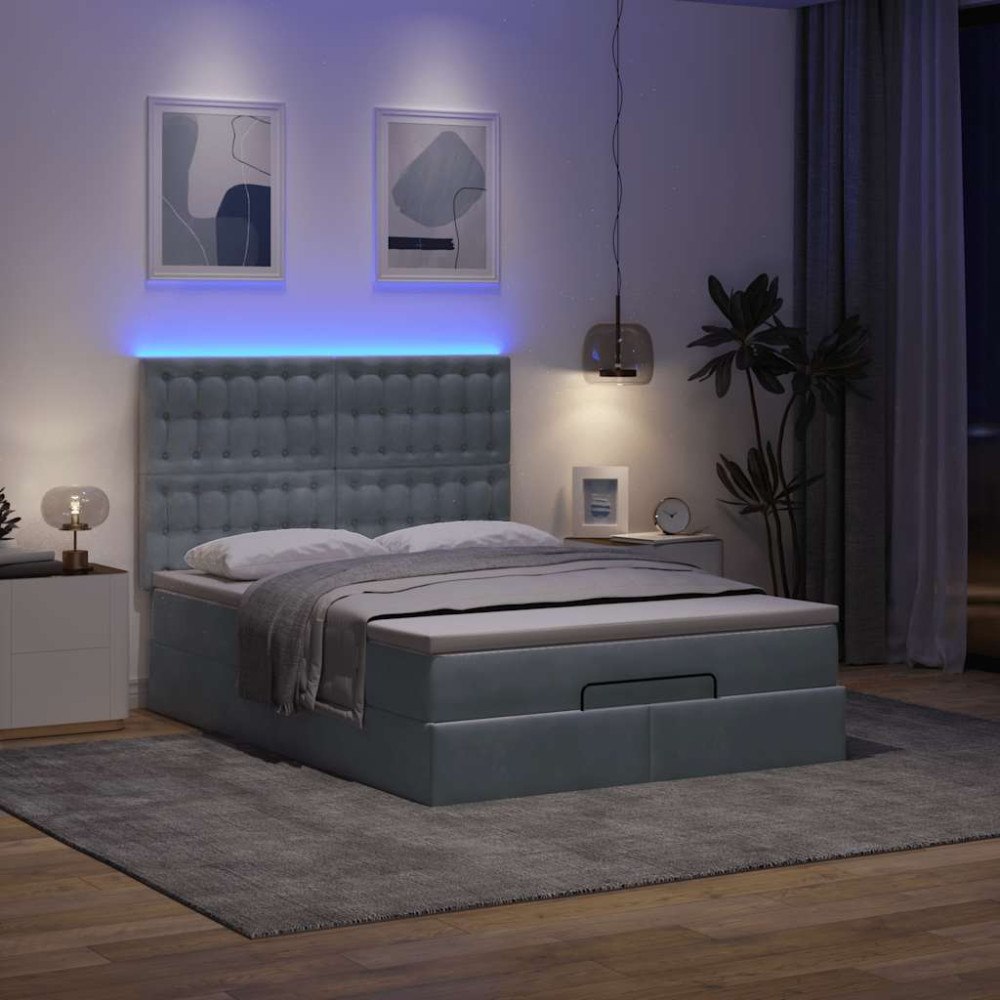 vidaXL Ottoman sängram med madrasser mörkgrå 140x190 cm sammet