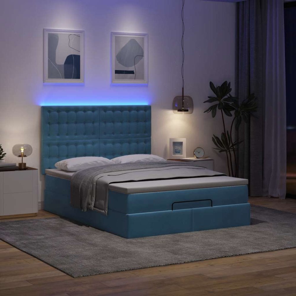 vidaXL Ottoman sängram med madrasser mörkblå 140x190 cm sammet