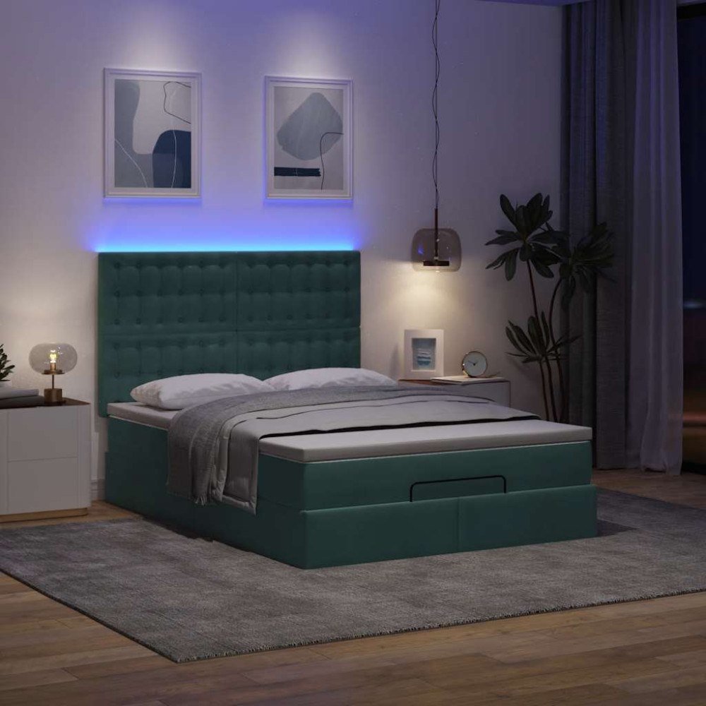 vidaXL Ottoman sängram med madrasser mörkgrön 140x200 cm sammet