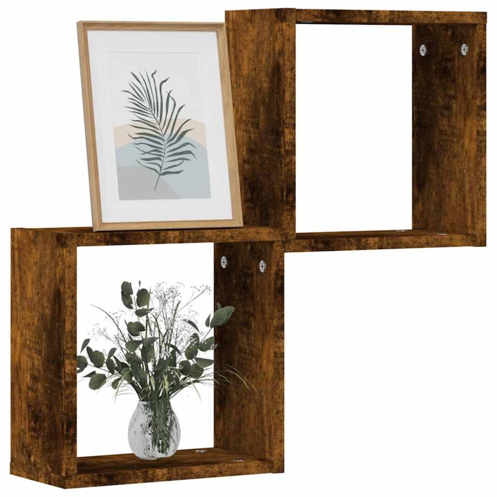 vidaXL Väggkubhyllor 2 st rökt ek 30x15x30 cm