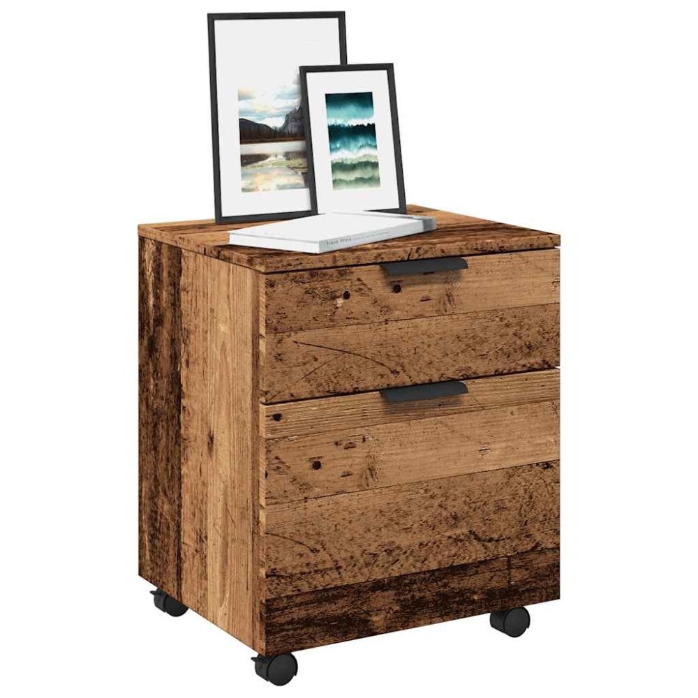 vidaXL Arkivskåp med hjul gammalt trä 45x38x54 cm konstruerat trä