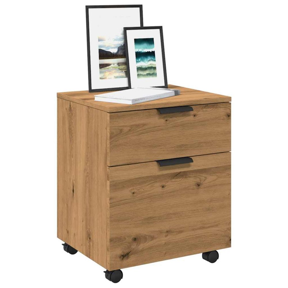 vidaXL Arkivskåp med hjul hantverksmässig ek 45x38x54 cm