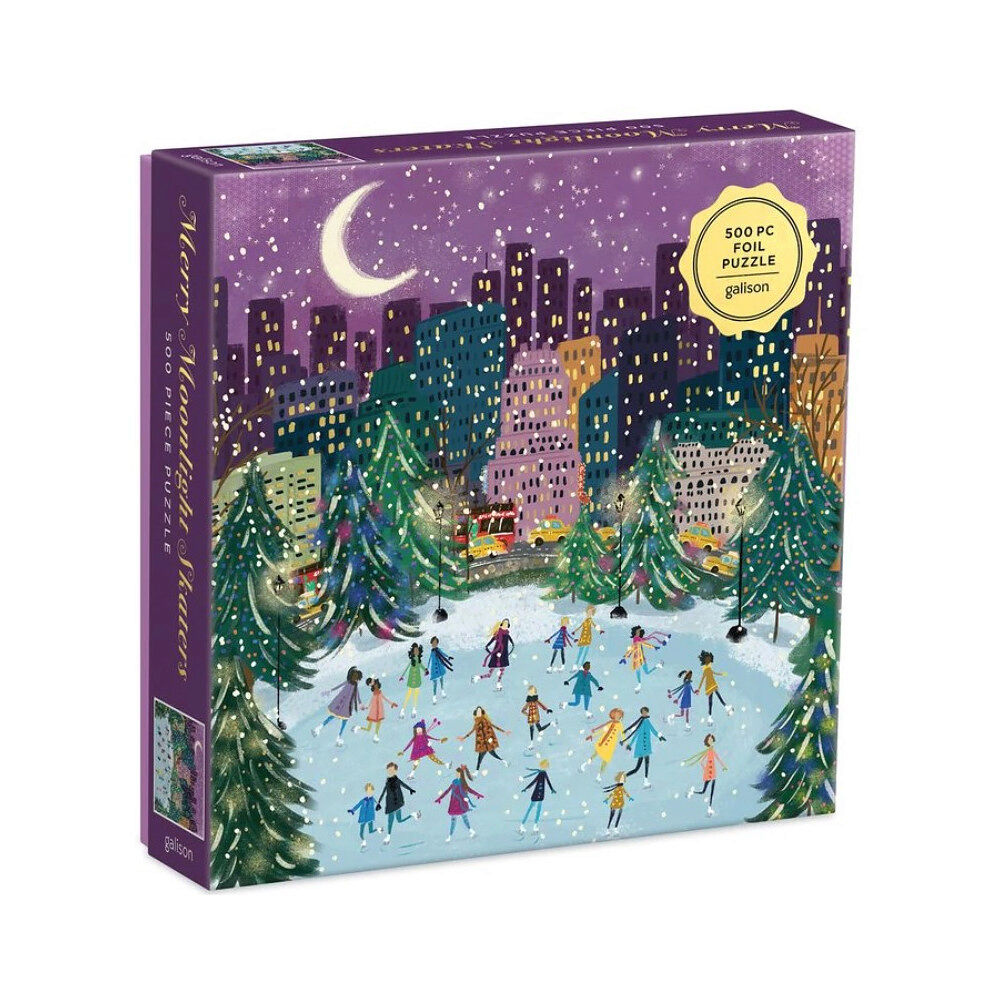 Joy Laforme Galison Merry Moonlight Skaters 500 Piece Foil Puzzle