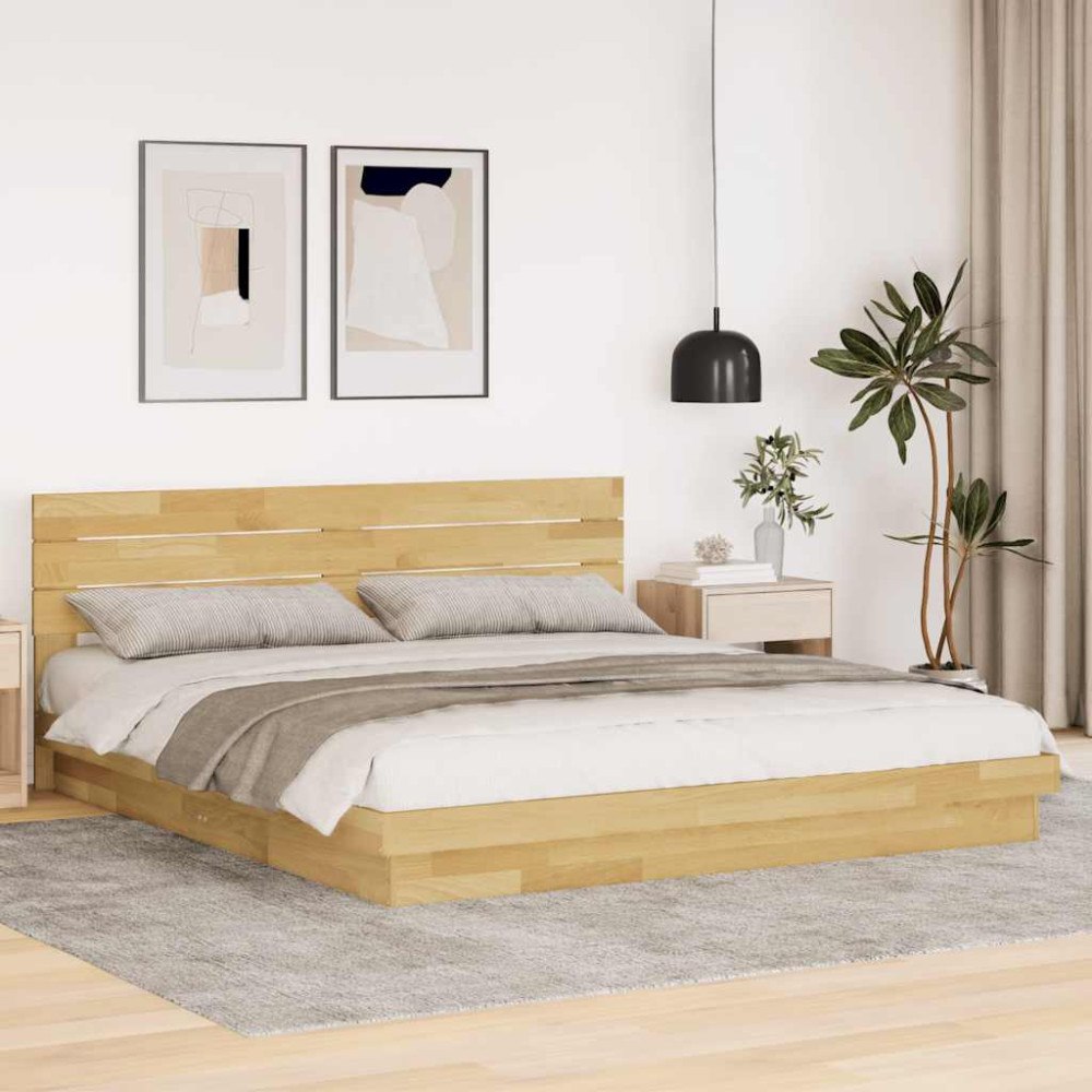 vidaXL Sängram med huvudgavel utan madrass 200x200 cm massivt trä ek