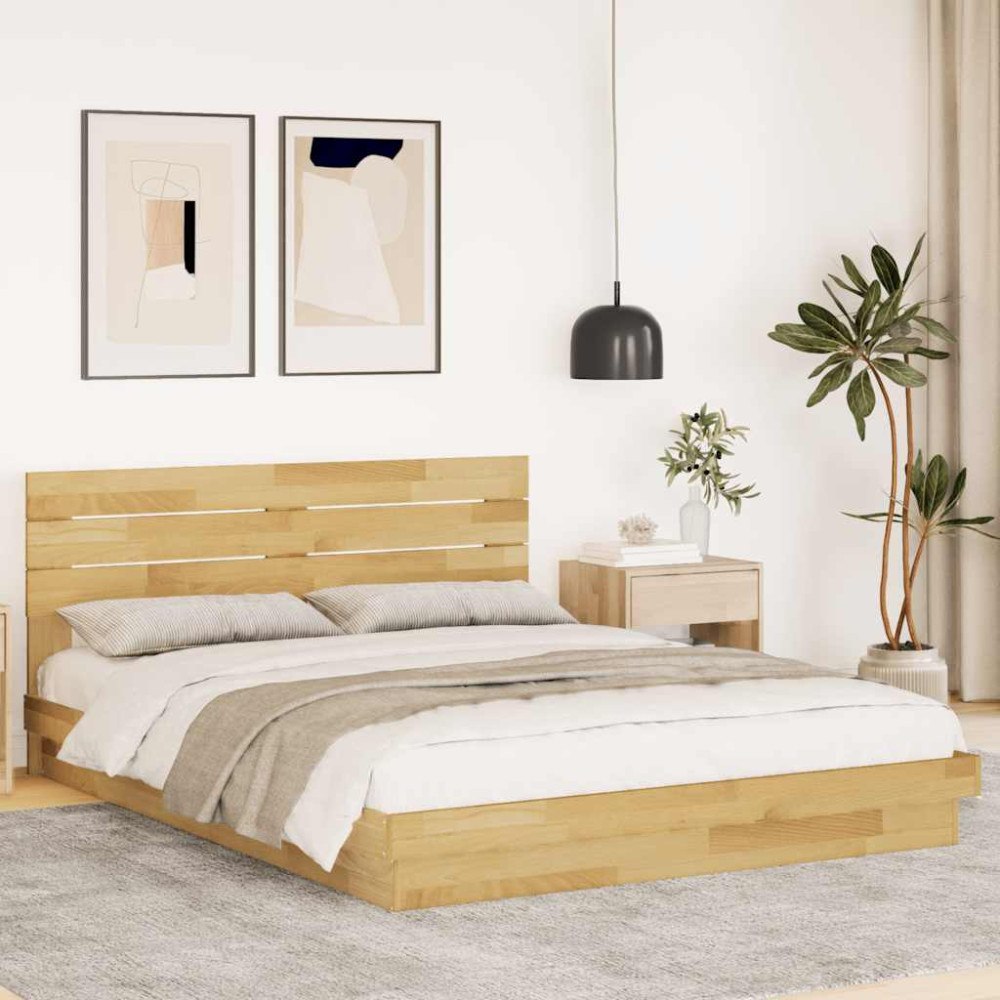 vidaXL Sängram med huvudgavel utan madrass 150x200 cm massivt trä ek