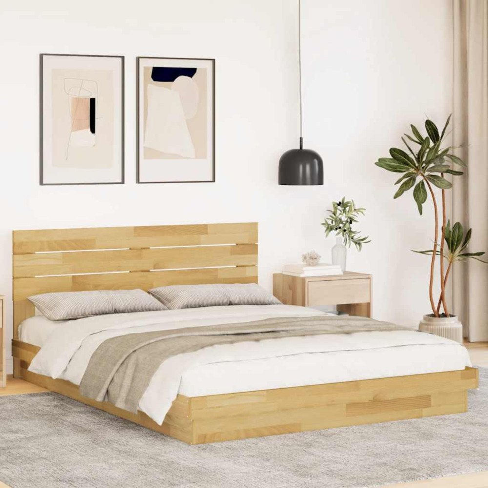 vidaXL Sängram med huvudgavel utan madrass 135x190 cm massivt trä ek