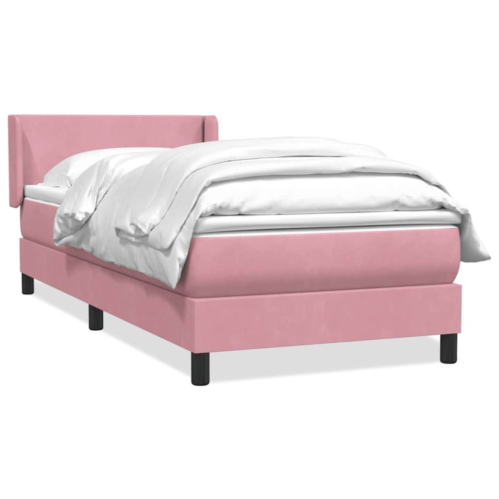 vidaXL Resårsäng med madrass rosa 90x220 cm sammet