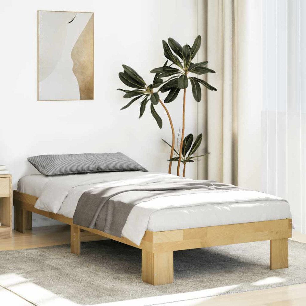 vidaXL Sängram utan madrass 75x190 cm massiv trä ek