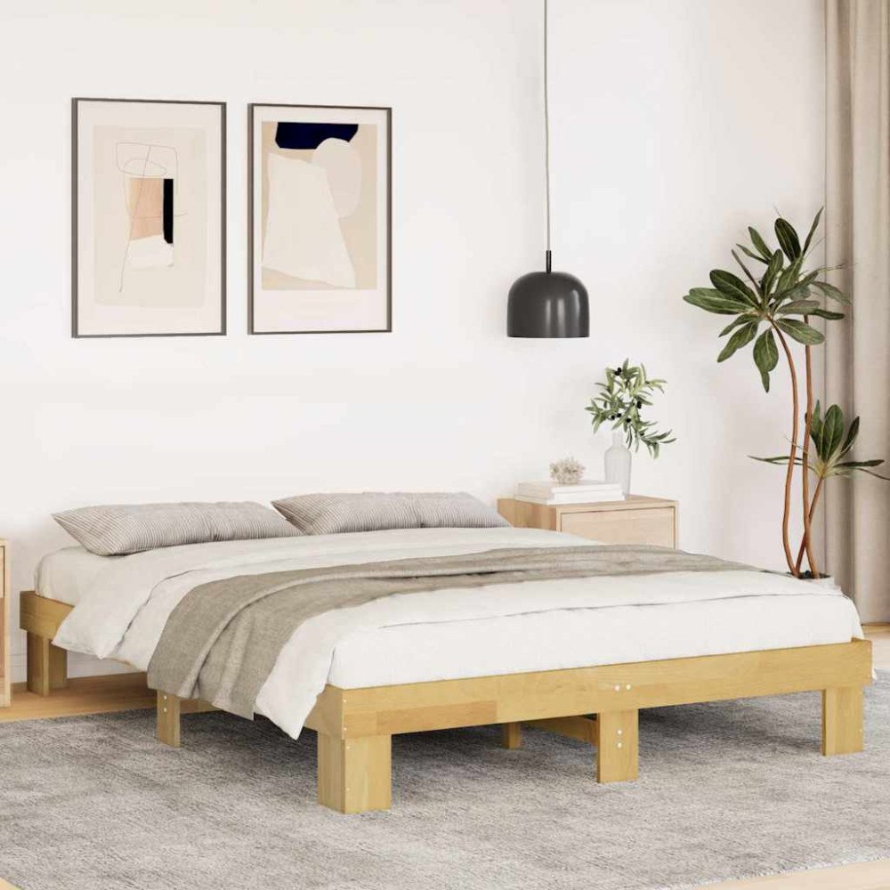 vidaXL Sängram utan madrass 135x190 cm massivt trä ek