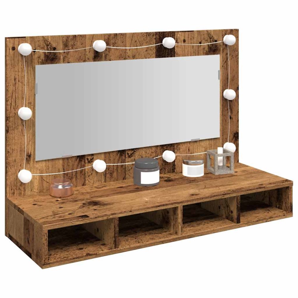 vidaXL Spegelskåp med LED gammalt trä 90x31,5x62 cm