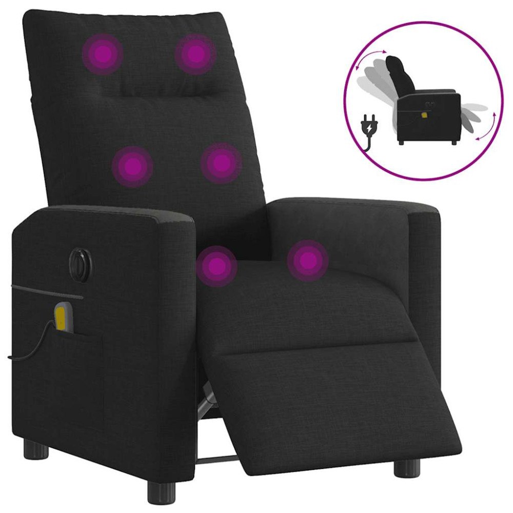 vidaXL Elektrisk massagefåtölj med uppresningshjälp svart tyg