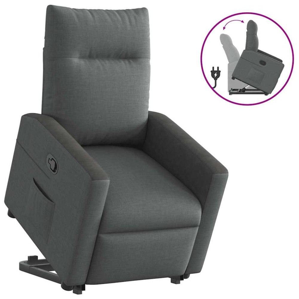 vidaXL Reclinerfåtölj med uppresningshjälp mörkgrå tyg
