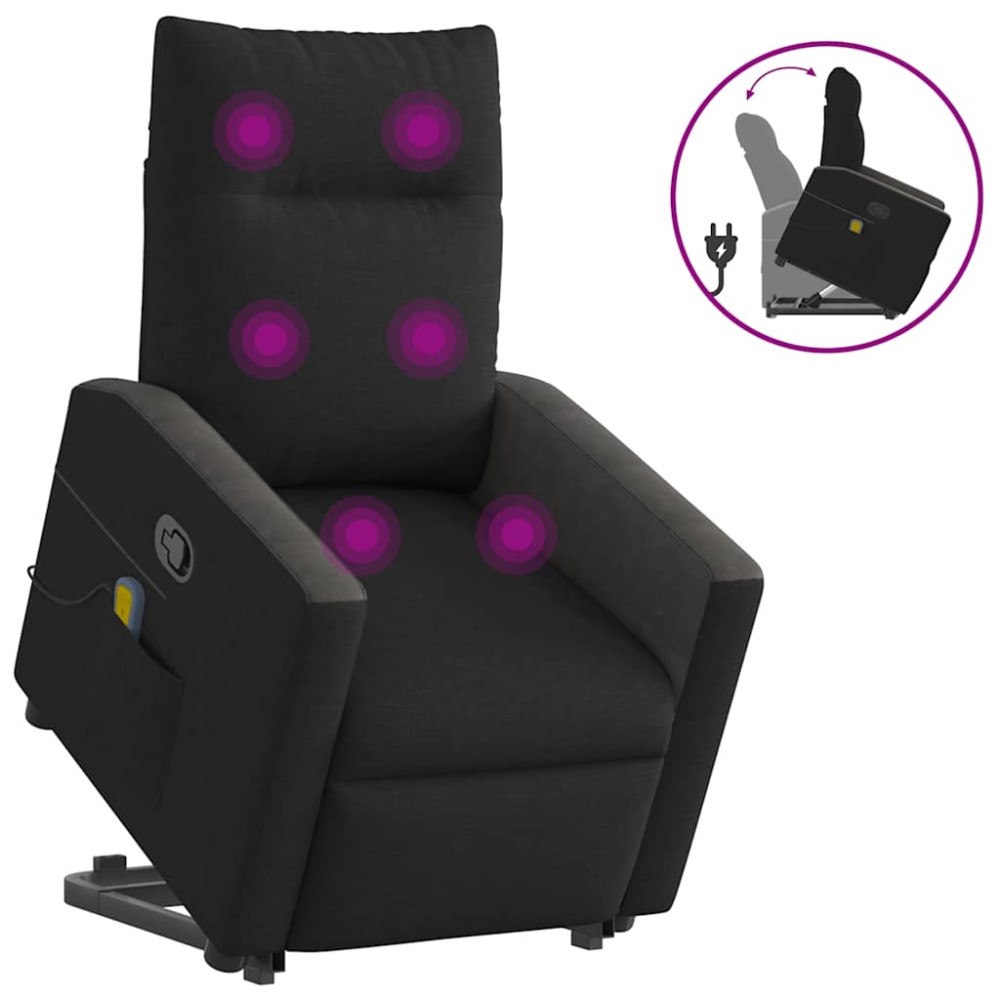 vidaXL Massagefåtölj med uppresningshjälp svart tyg