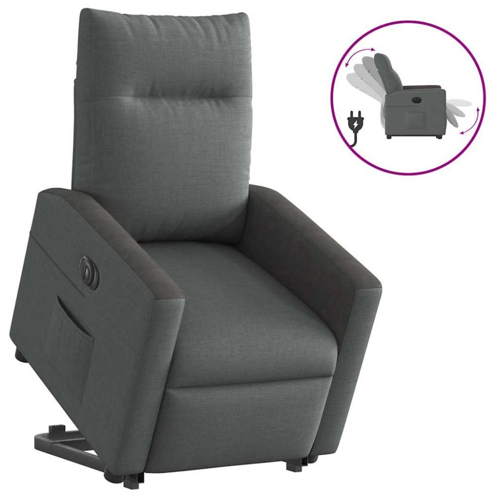 vidaXL Elektrisk reclinerfåtölj med uppresningshjälp mörkgrå tyg