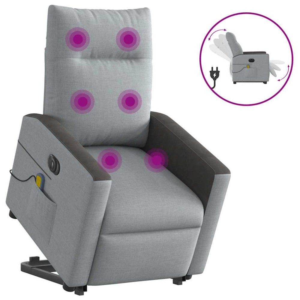 vidaXL Elektrisk massagefåtölj med uppresningshjälp ljusgrå tyg