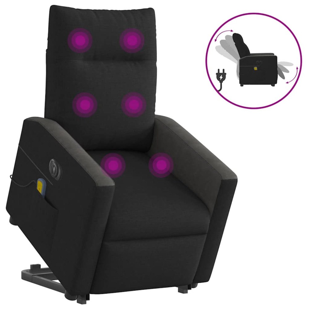 vidaXL Elektrisk massagefåtölj med uppresningshjälp svart tyg