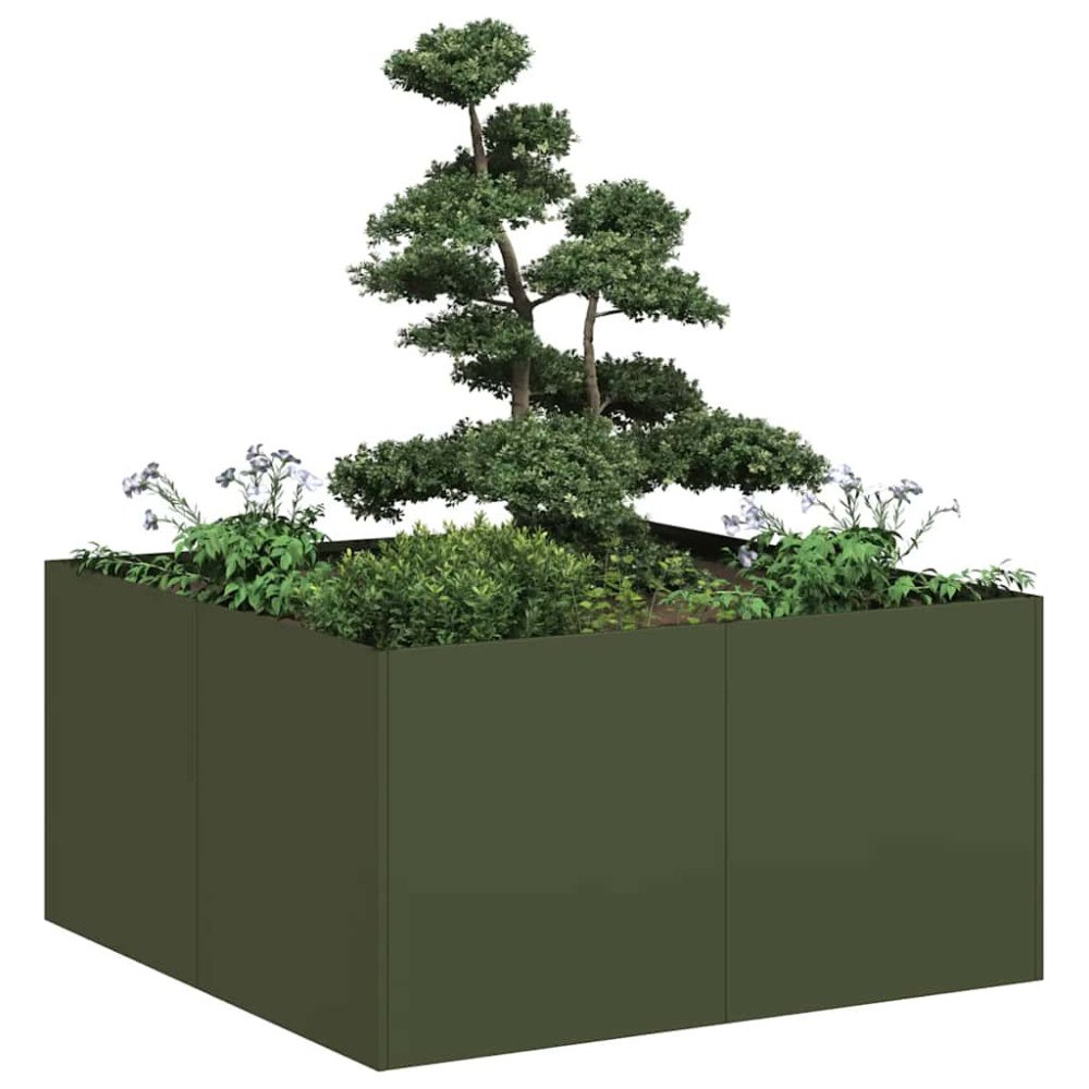 vidaXL Planteringskärl olivgrön 80x80x40 cm kallvalsat stål