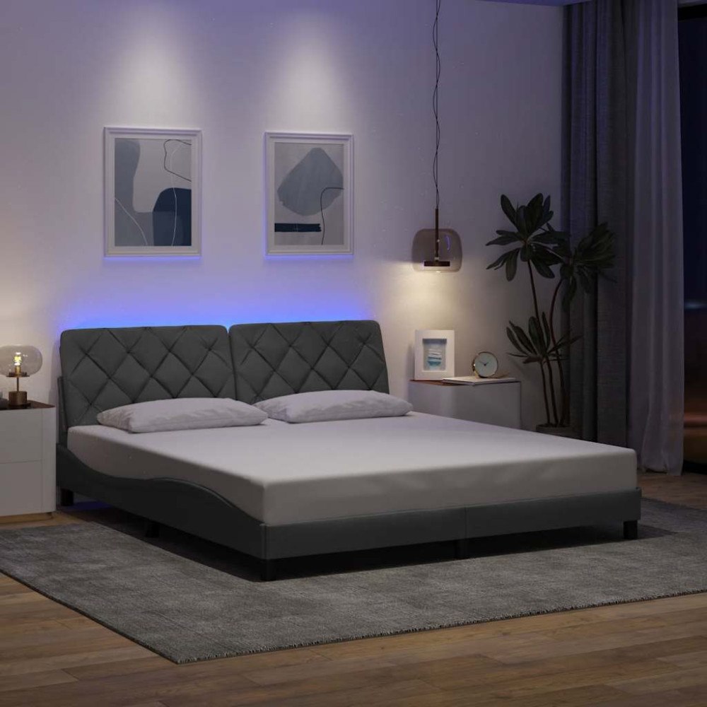 vidaXL Bed Frame with LED without Mattress Light Grey 180x200 cm Fabric