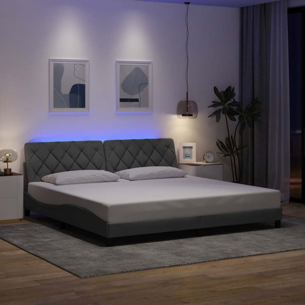 vidaXL Bed Frame with LED without Mattress Light Grey 200x200 cm Fabric