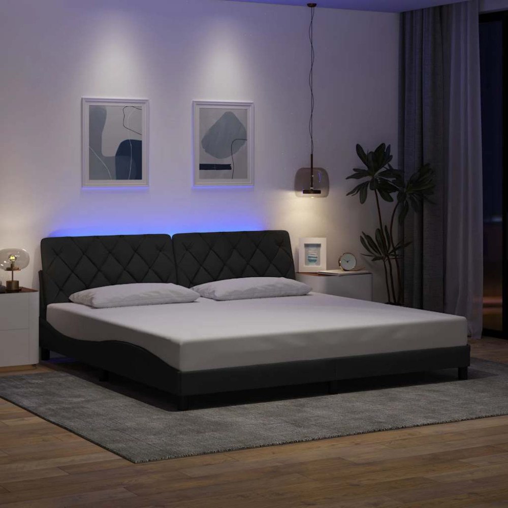 vidaXL Bed Frame with LED without Mattress Dark Grey 200x200 cm Fabric