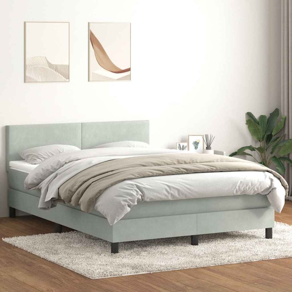 vidaXL Ramsäng med madrass ljusgrå 140x220 cm sammet