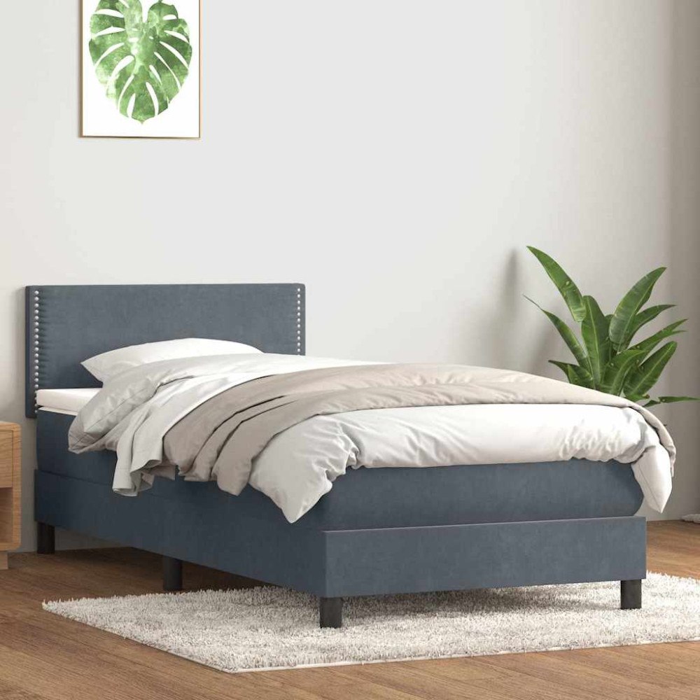 vidaXL Ramsäng med madrass mörkgrå 100x210 cm sammet
