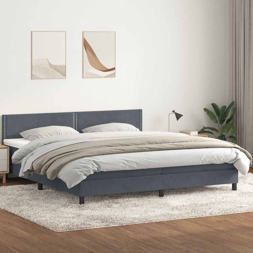 vidaXL Ramsäng med madrass mörkgrå 180x210 cm sammet