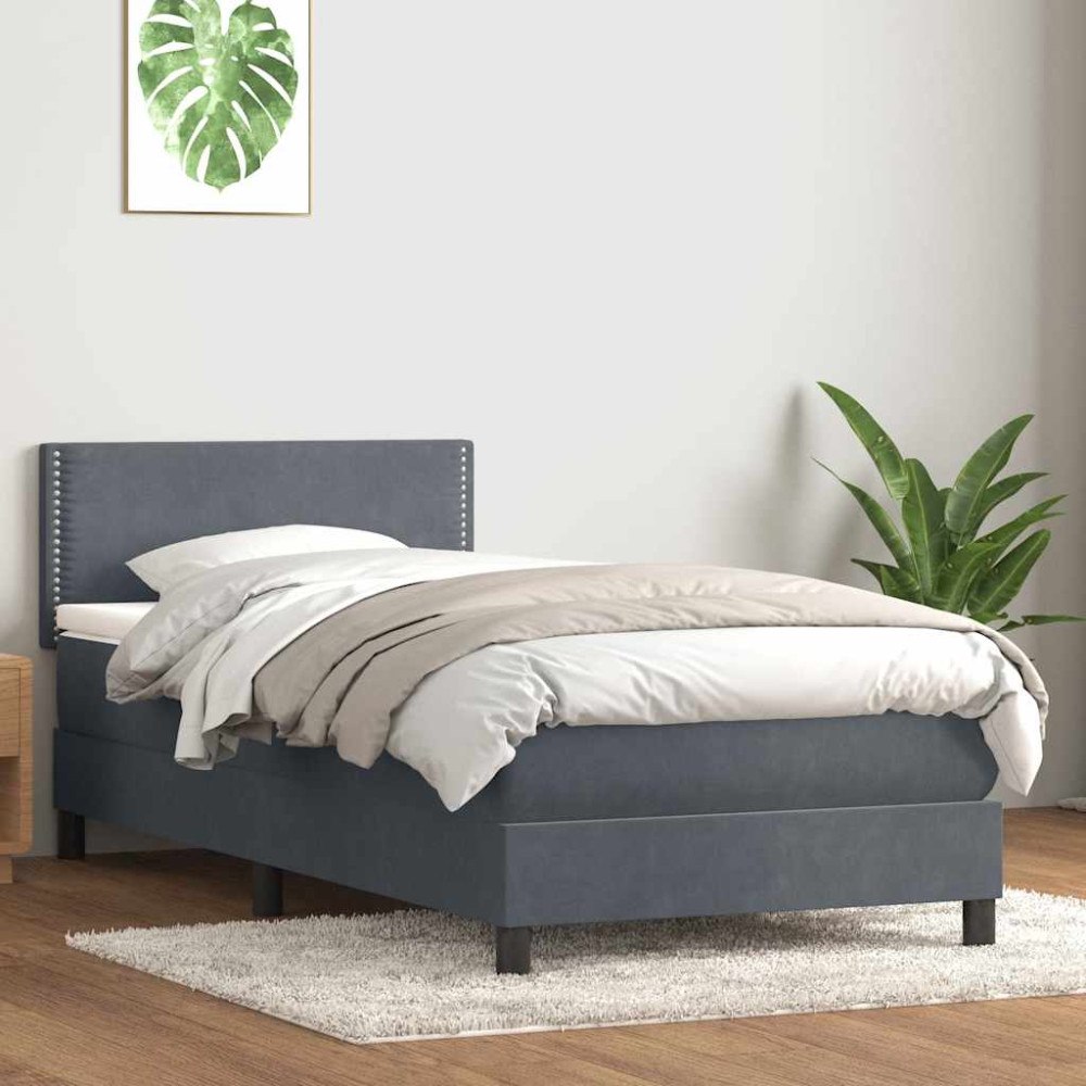 vidaXL Ramsäng med madrass mörkgrå 80x220 cm sammet