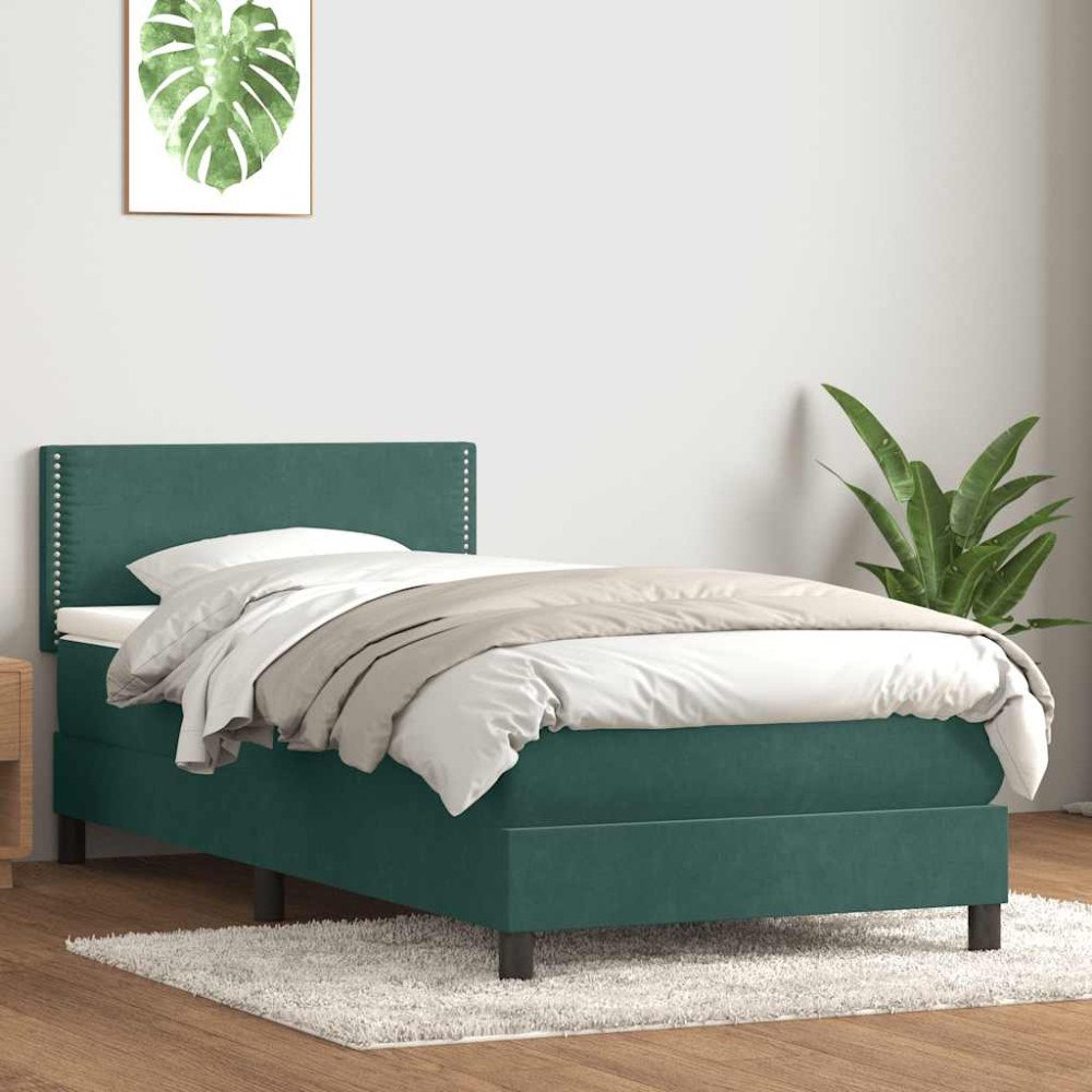 vidaXL Ramsäng med madrass mörkgrön 80x220 cm sammet