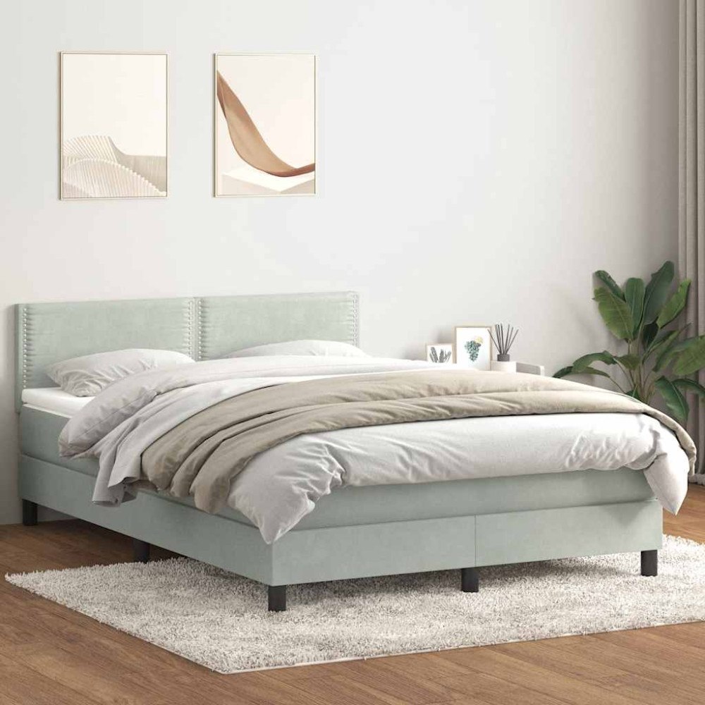 vidaXL Ramsäng med madrass ljusgrå 140x220 cm sammet