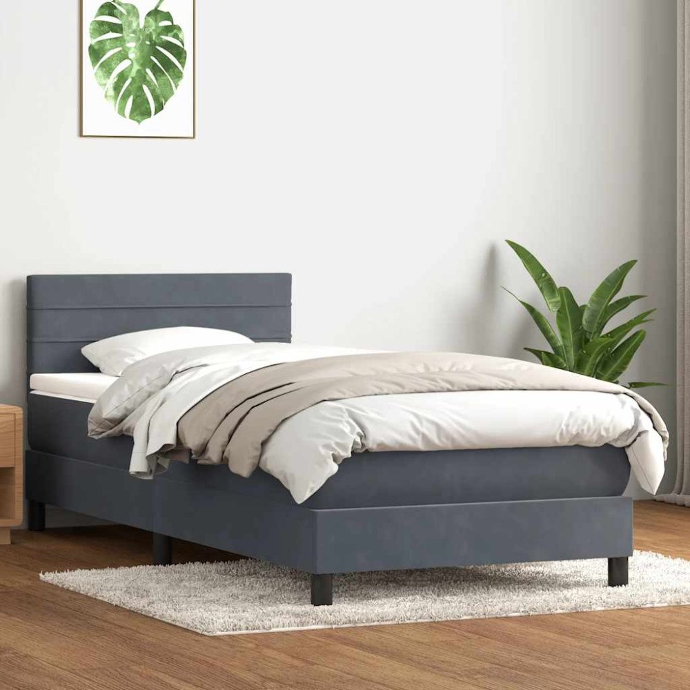 vidaXL Ramsäng med madrass mörkgrå 100x210 cm sammet
