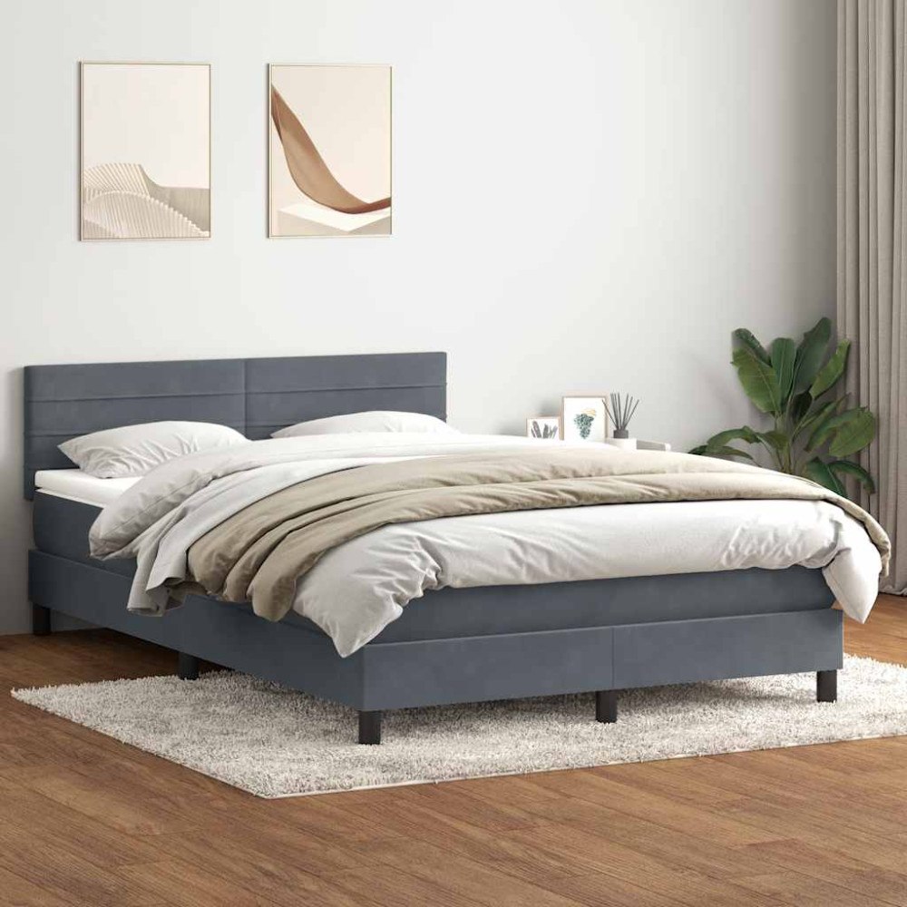 vidaXL Ramsäng med madrass mörkgrå 140x210 cm sammet