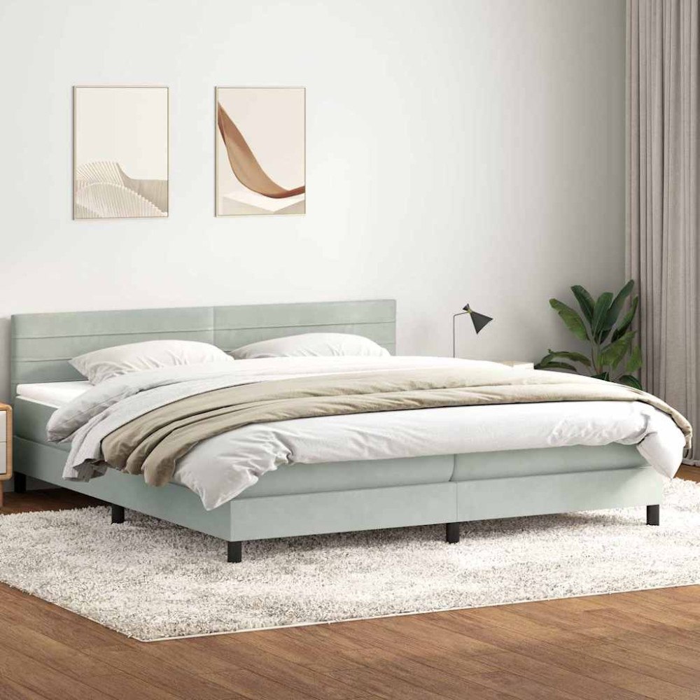 vidaXL Ramsäng med madrass ljusgrå 180x210 cm sammet