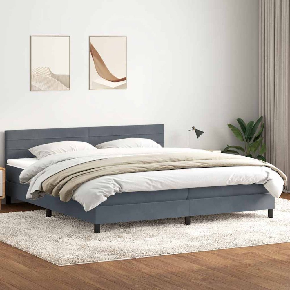 vidaXL Ramsäng med madrass mörkgrå 180x210 cm sammet