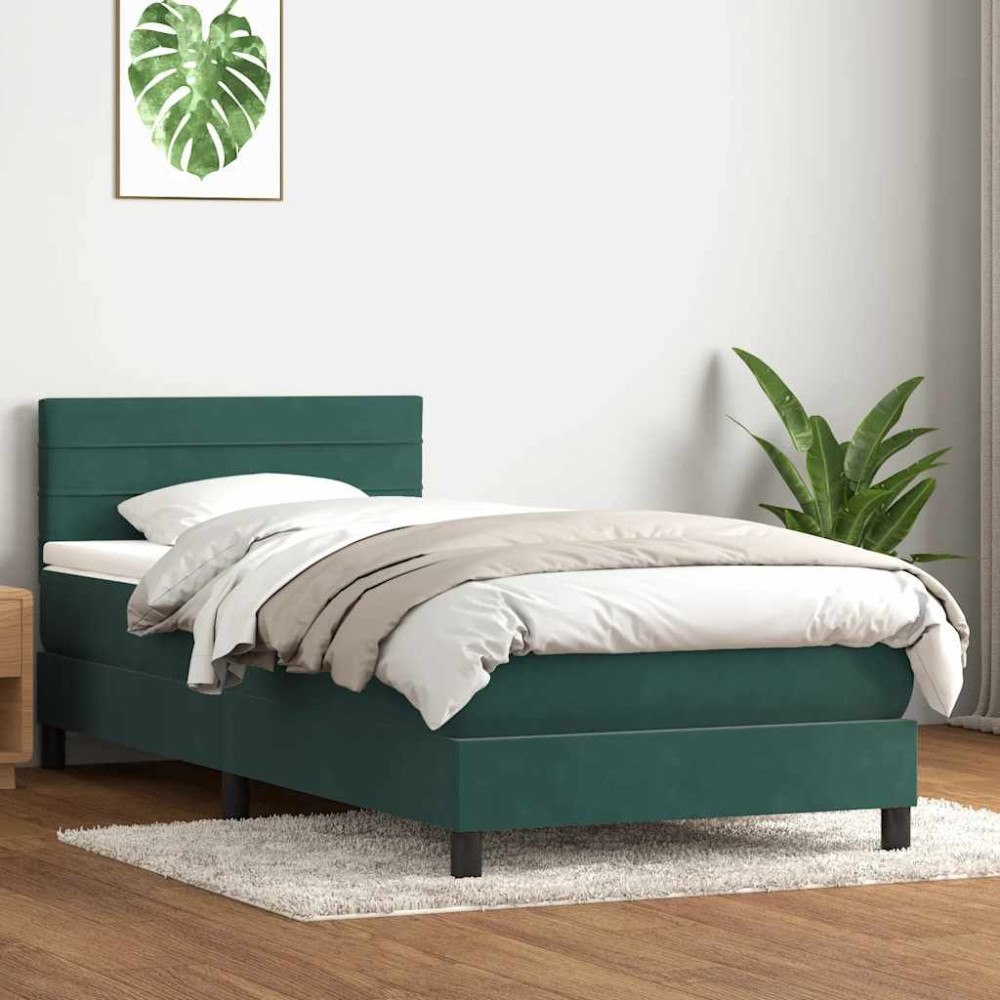 vidaXL Ramsäng med madrass mörkgrön 90x220 cm sammet