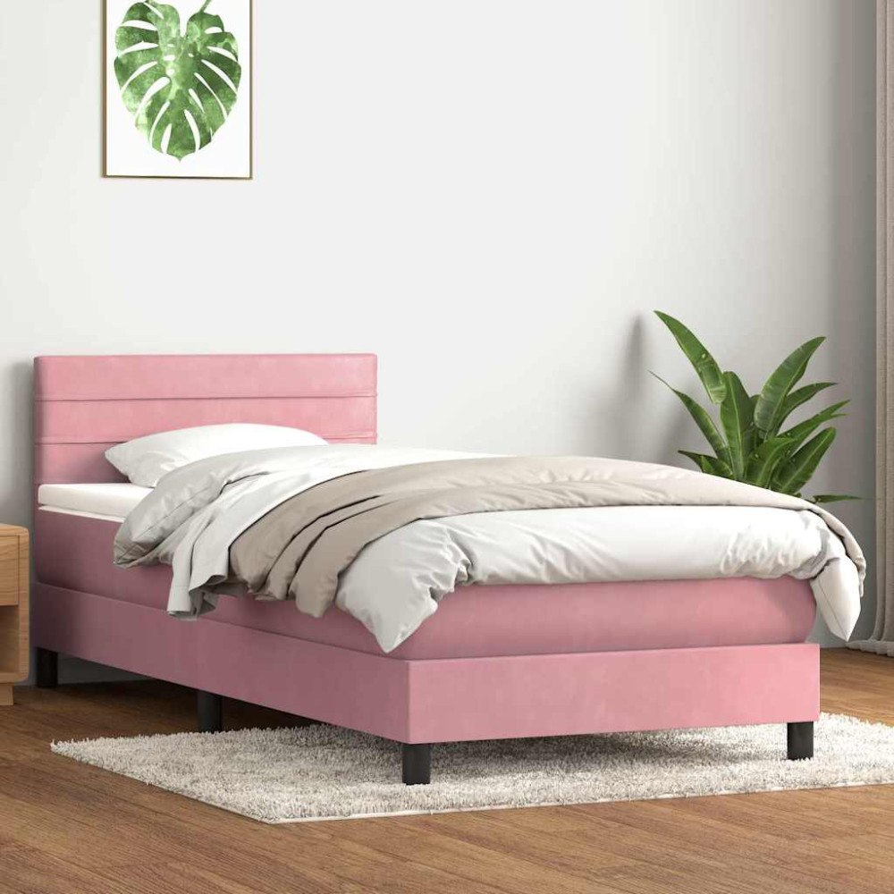 vidaXL Resårsäng med madrass rosa 90x220 cm sammet