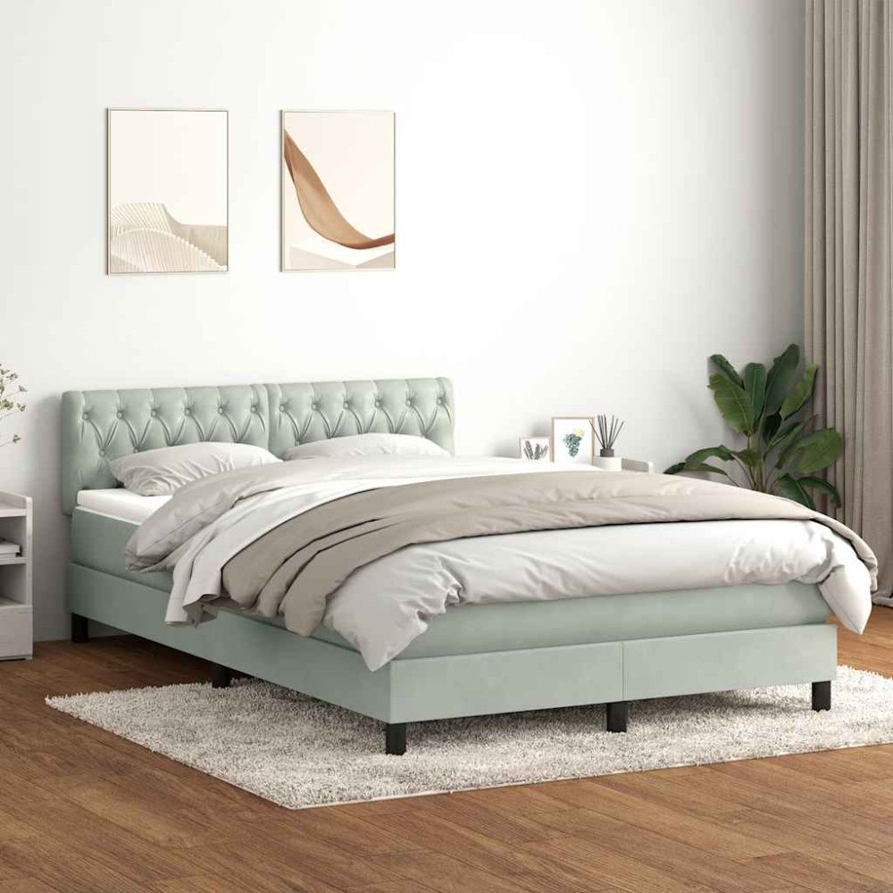 vidaXL Ramsäng med madrass ljusgrå 140x220 cm sammet