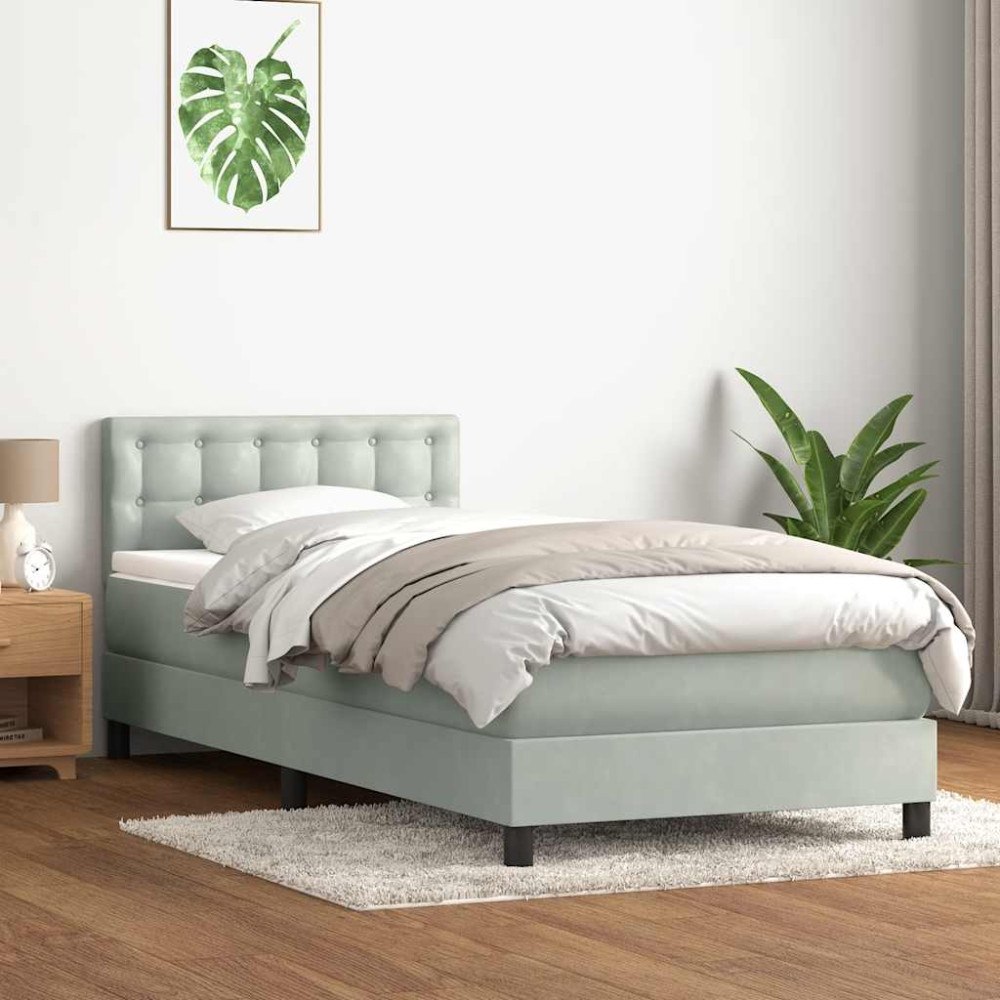 vidaXL Ramsäng med madrass ljusgrå 90x210 cm sammet