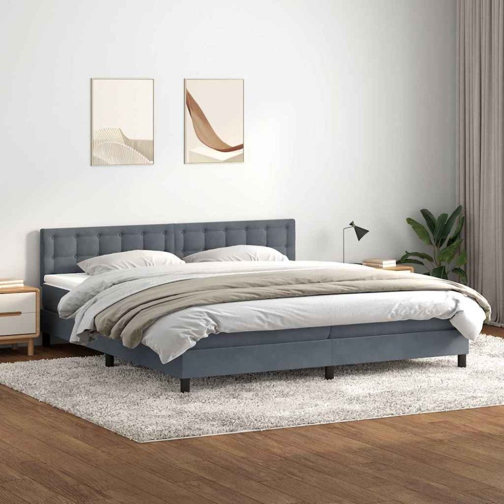 vidaXL Ramsäng med madrass mörkgrå 180x210 cm sammet